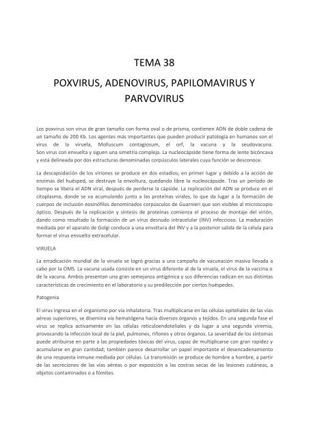 Poxvirus, Adenovirus, Papilomavirus y otros virus DNA. - micromadrid