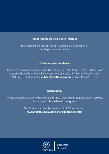 Public Health Bulletin Edition 1, 2004 - SA Health - SA.Gov.au