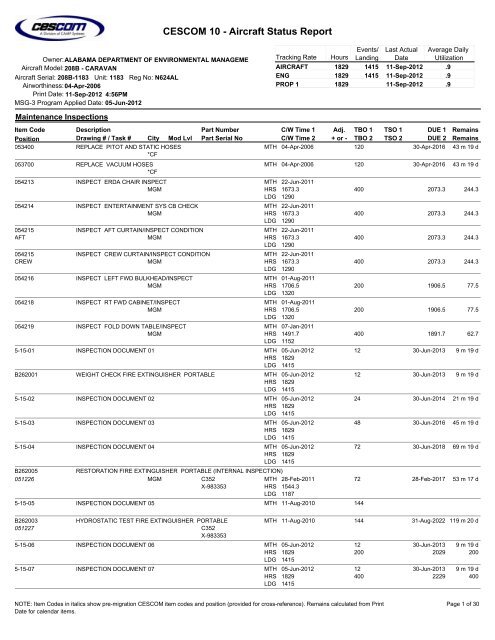 CESCOM 10 - Aircraft Status Report - ADECA