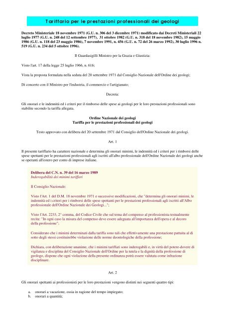 Tariffario - Ordine dei Geologi della Lombardia