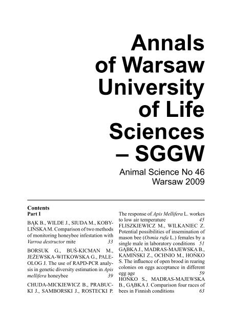 Annals of Warsaw University of Life Sciences – SGGW. Animal ...