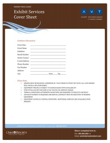 Exhibit Services Cover Sheet
