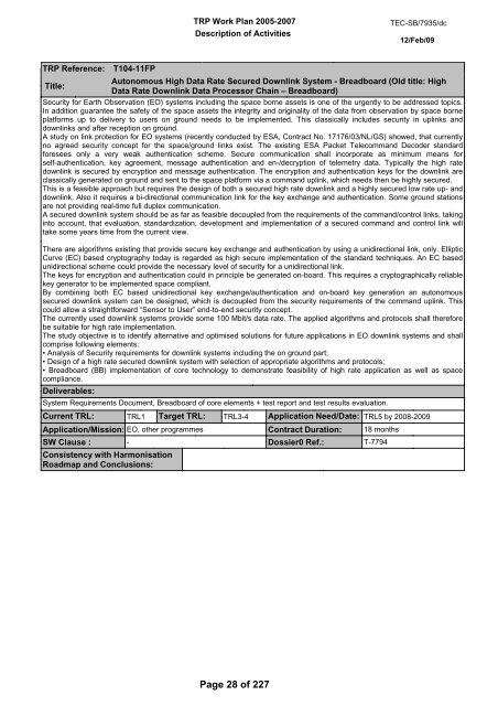 document title / titre du document TRP W ORK PLAN ... - emits - ESA