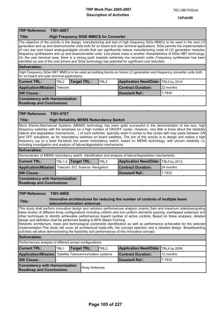 document title / titre du document TRP W ORK PLAN ... - emits - ESA