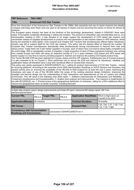 document title / titre du document TRP W ORK PLAN ... - emits - ESA