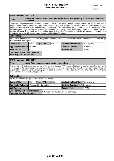 document title / titre du document TRP W ORK PLAN ... - emits - ESA