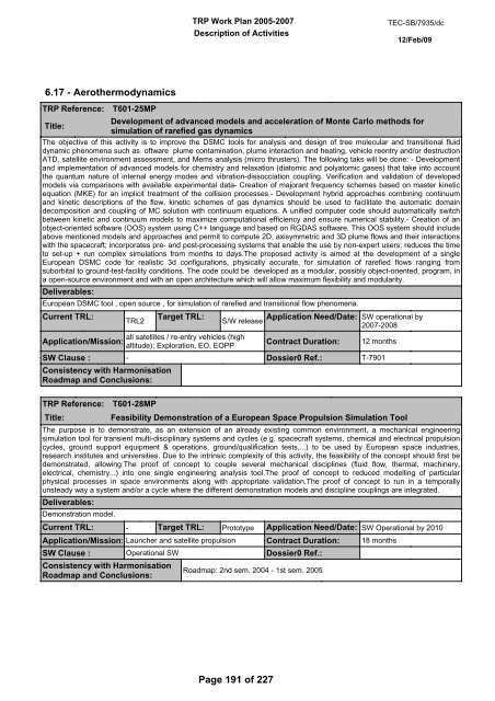 document title / titre du document TRP W ORK PLAN ... - emits - ESA