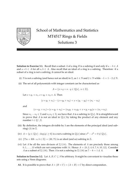School Of Mathematics And Statistics Mt4517 Rings Fields