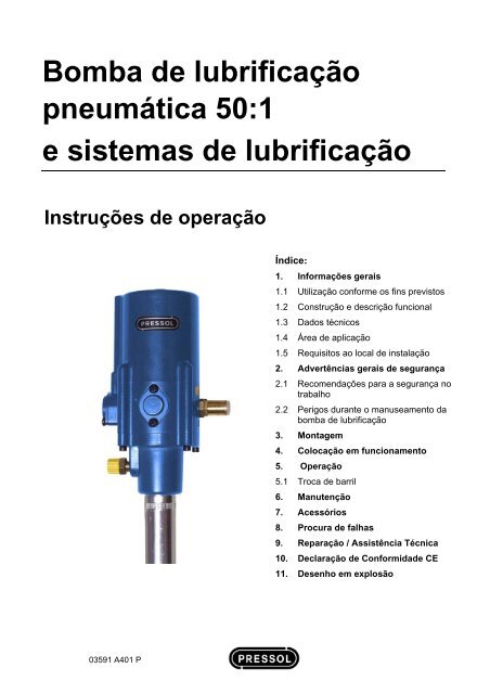 Bomba de lubrificaÃƒÂ§ÃƒÂ£o pneumÃƒÂ¡tica 50:1 e sistemas de ... - Pressol