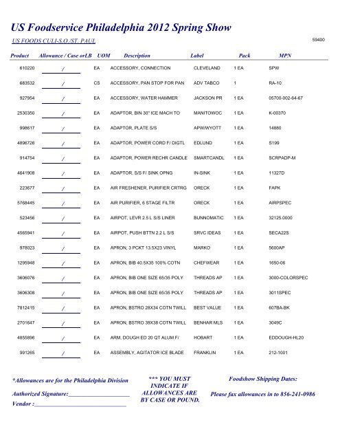 US Foodservice Philadelphia 2012 Spring Show - Foodshows