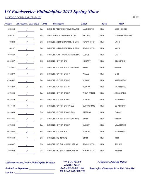 US Foodservice Philadelphia 2012 Spring Show - Foodshows