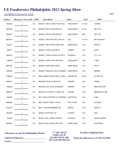 US Foodservice Philadelphia 2012 Spring Show - Foodshows