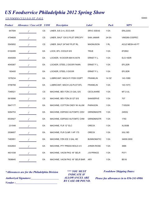 US Foodservice Philadelphia 2012 Spring Show - Foodshows
