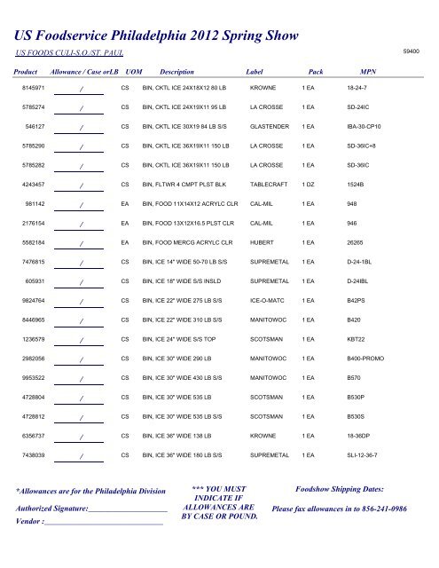 US Foodservice Philadelphia 2012 Spring Show - Foodshows