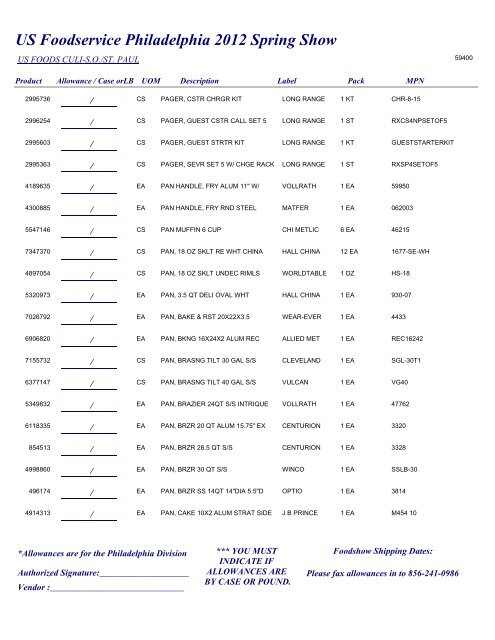 US Foodservice Philadelphia 2012 Spring Show - Foodshows