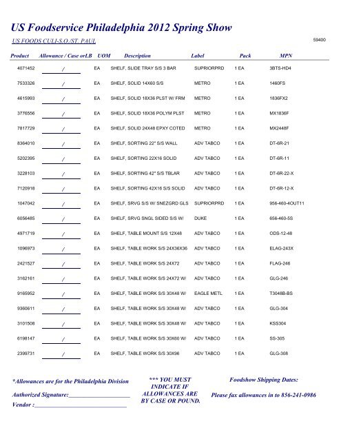 US Foodservice Philadelphia 2012 Spring Show - Foodshows