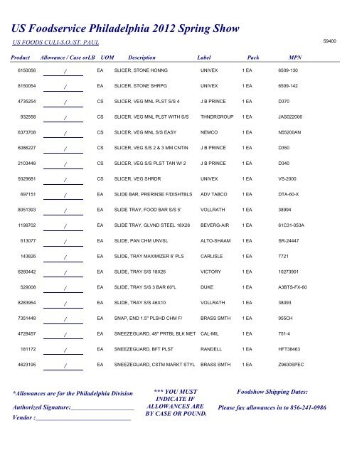 US Foodservice Philadelphia 2012 Spring Show - Foodshows