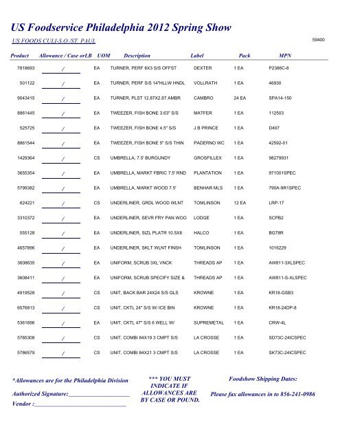 US Foodservice Philadelphia 2012 Spring Show - Foodshows