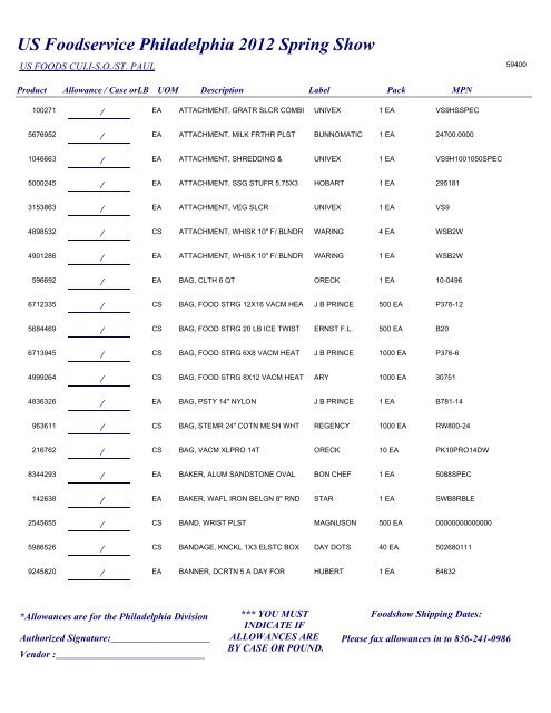 US Foodservice Philadelphia 2012 Spring Show - Foodshows