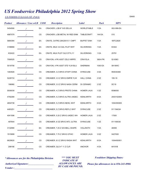 US Foodservice Philadelphia 2012 Spring Show - Foodshows