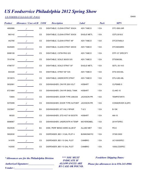 US Foodservice Philadelphia 2012 Spring Show - Foodshows
