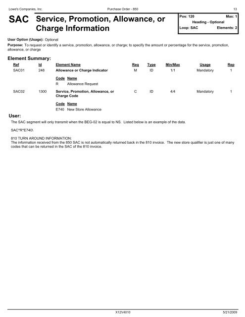 850 Purchase Order - LowesLink