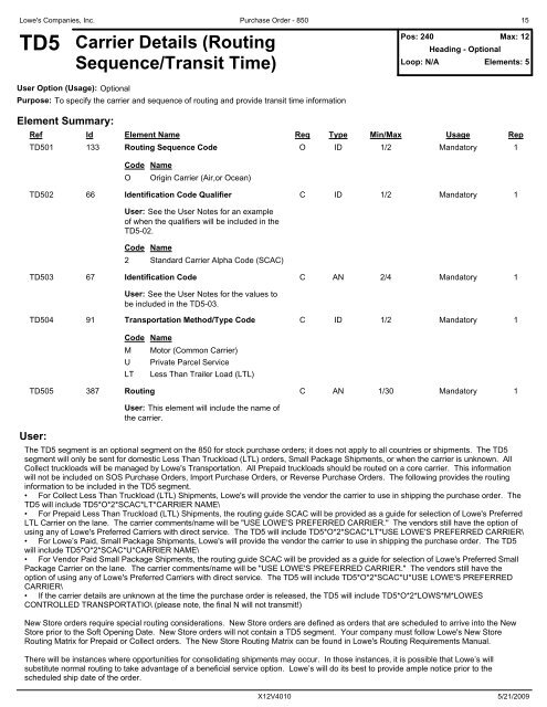 850 Purchase Order - LowesLink