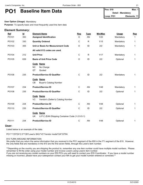 850 Purchase Order - LowesLink