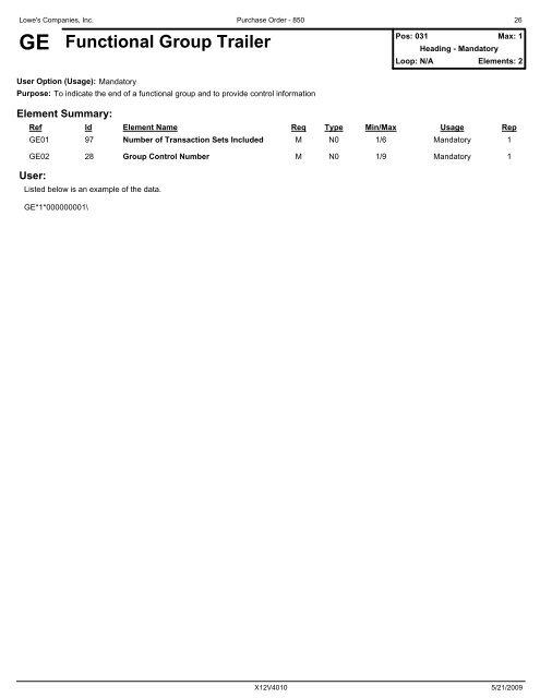 850 Purchase Order - LowesLink