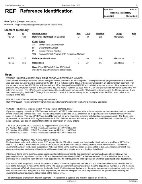 850 Purchase Order - LowesLink