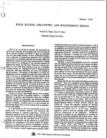 "Kolb, Bloom, Creativity, and Engineering Design" paper