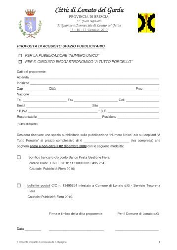 proposta acquisto spazio pubblicitario 52^ - Comune di Lonato del ...