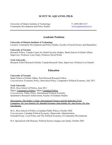 SCOTT M. AQUANNO, PH.D. Academic Positions Education