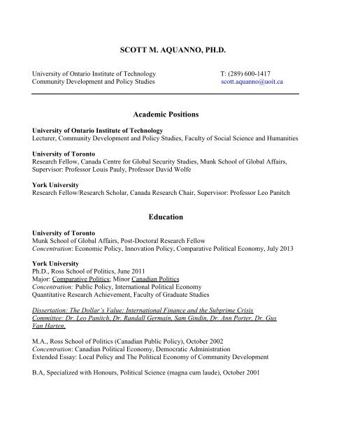 SCOTT M. AQUANNO, PH.D. Academic Positions Education