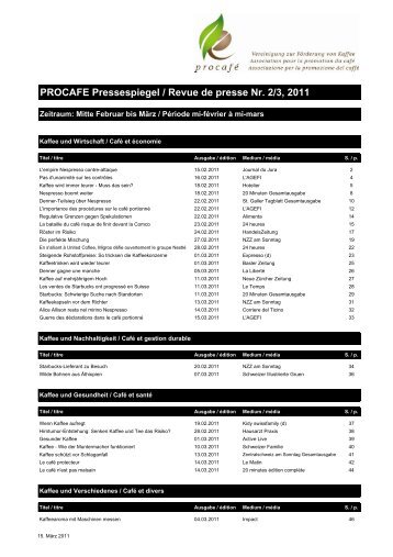 PROCAFE Pressespiegel / Revue de presse Nr. 2/3, 2011