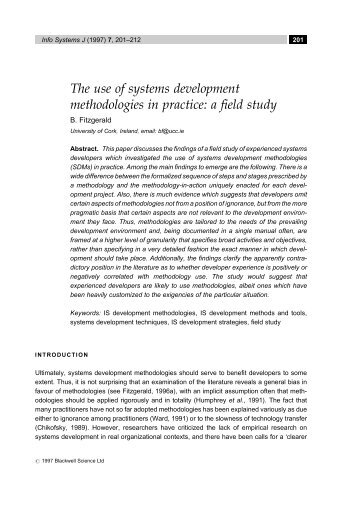 The use of systems development methodologies in practice: a field ...