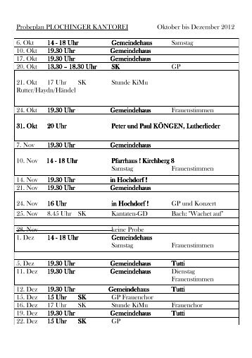 Probeplan PLOCHINGER KANTOREI Oktober bis Dezember 2012 6 ...