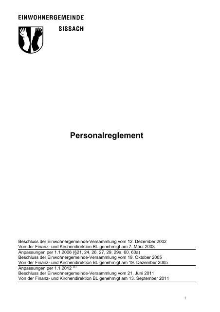 Personalreglement - Gemeinde Sissach