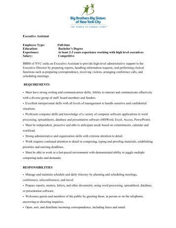 Executive Assistant Employee Type: Full-time Education: Bachelor's ...