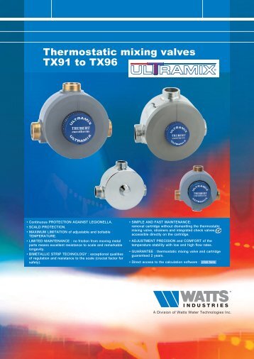 Thermostatic mixing valves TX91 to TX96 - Watts Industries