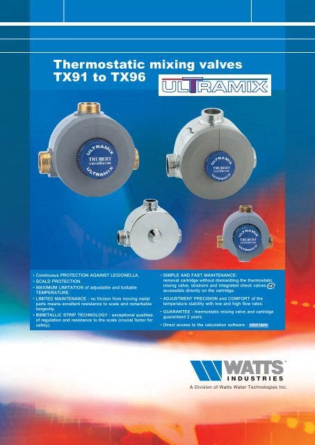 Thermostatic mixing valves TX91 to TX96 - Watts Industries