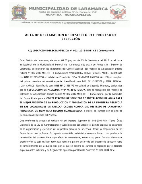 Proceso de contratación desierto