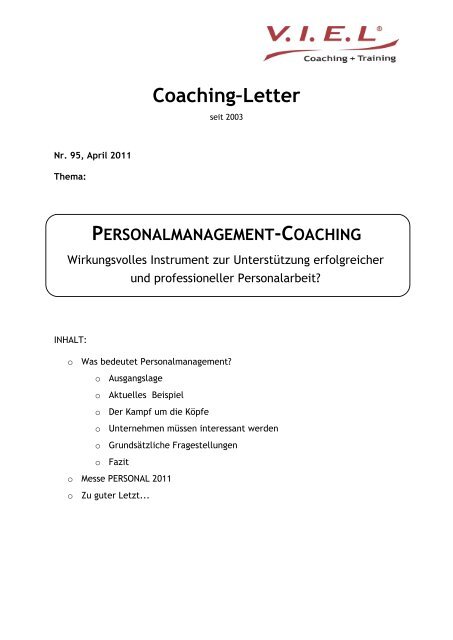 Personalmanagement-Coaching - V.I.E.L Coaching + Training