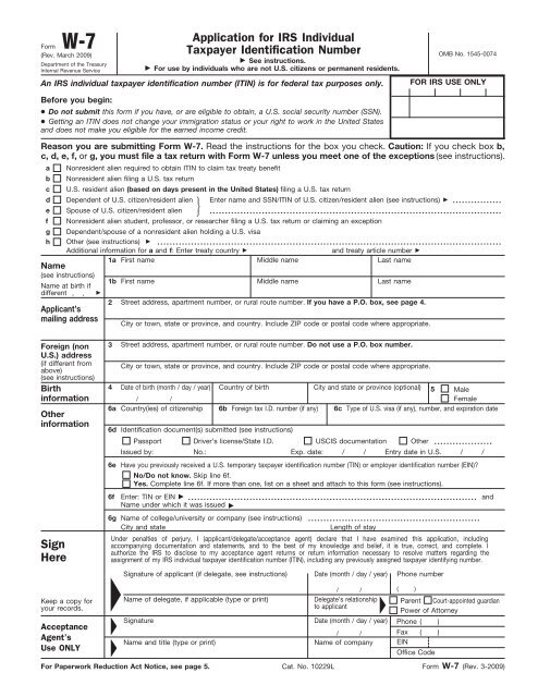 Form W-7 (Rev. March 2009) - Internal Revenue Service