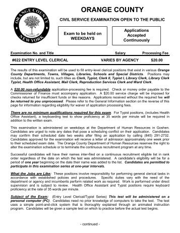 entry level clerical orange county ny co orange ny us 622 entry level ...