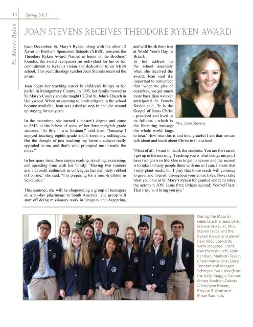 Spring 2013 A magazine for the St. Mary's Ryken Community