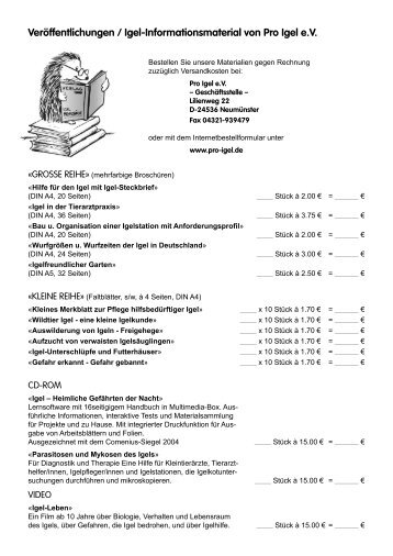 Veröffentlichungen / Igel-Informationsmaterial von Pro Igel e.V.
