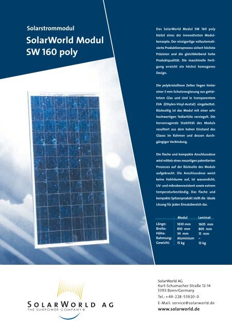 SolarWorld Modul SW 160 poly Solarstrommodul