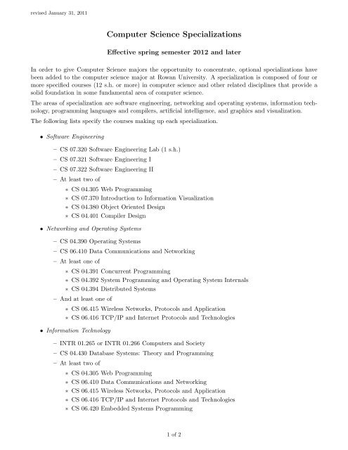 Computer Science Specializations - Elvis.rowan.edu