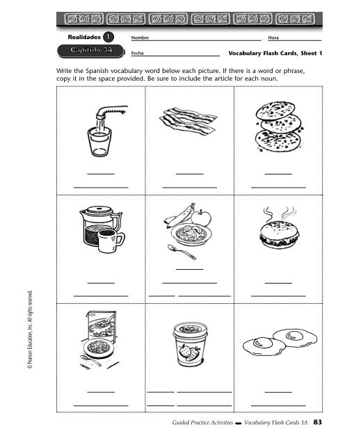 Write The Spanish Vocabulary Word Below Each Picture If There Is A